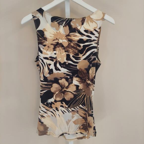 Cache Sleeveless Y2K Top Faux Wrap Animal Print Floral Neutrals Going Out - Picture 5 of 8